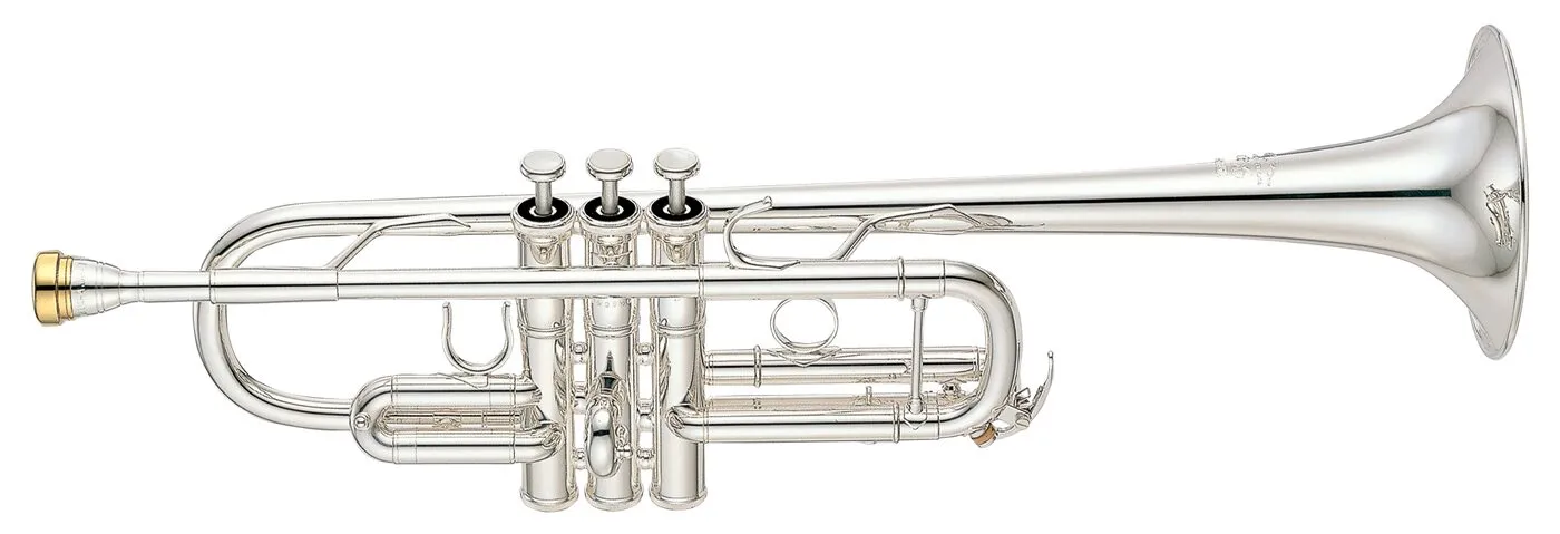 Silver-plated C trumpet with three piston valves