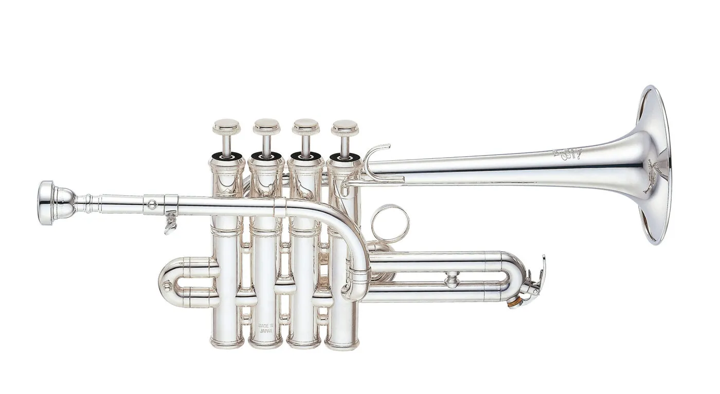 Silver-plated B♭ piccolo trumpet with four piston valves