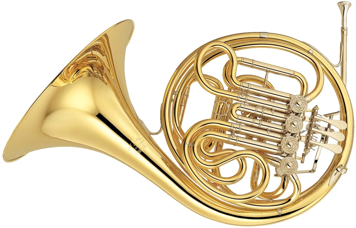 Double horn with circular tubing, rotary valves and a large bell