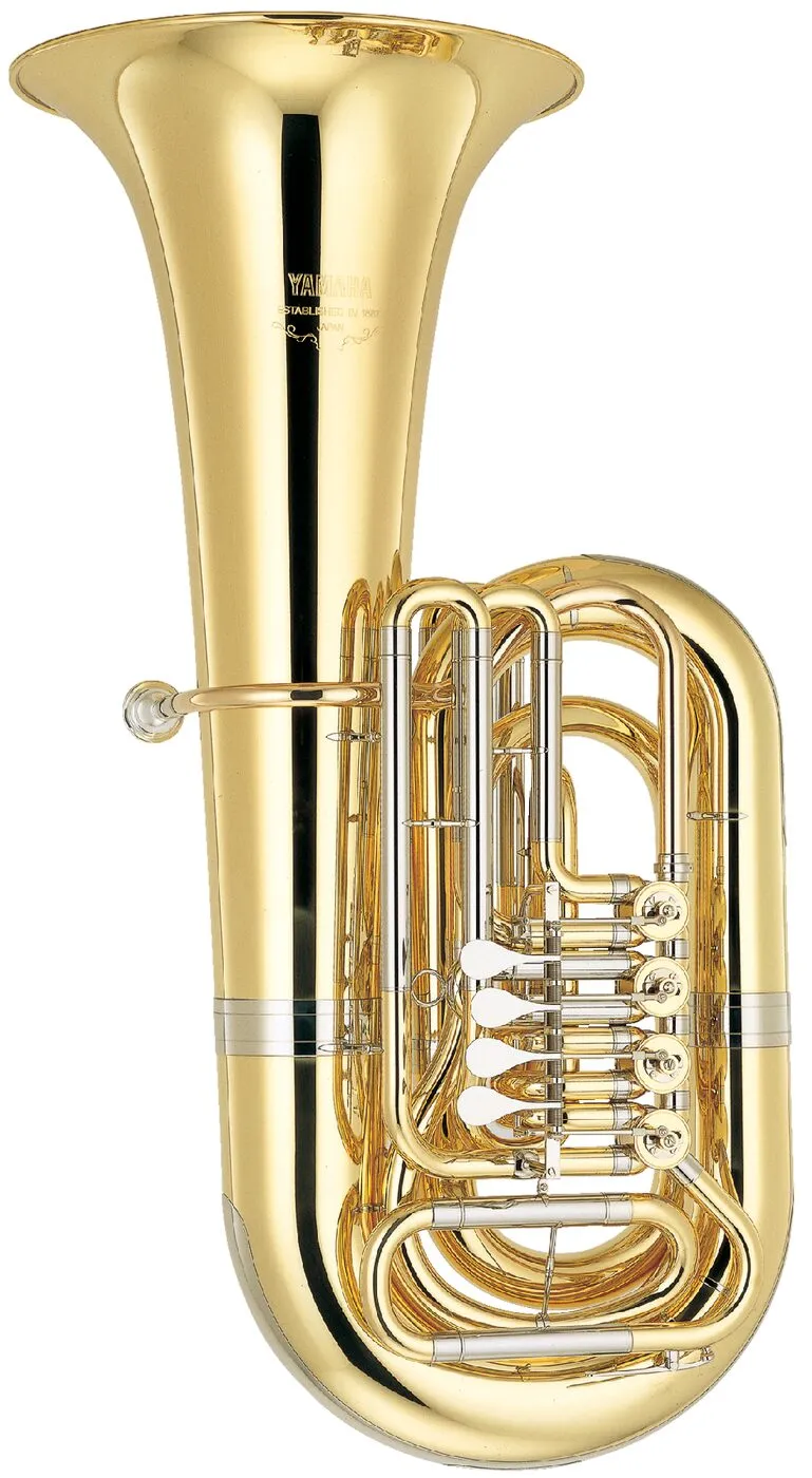 B♭ contrabass tuba with coiled tubing and rotary valves