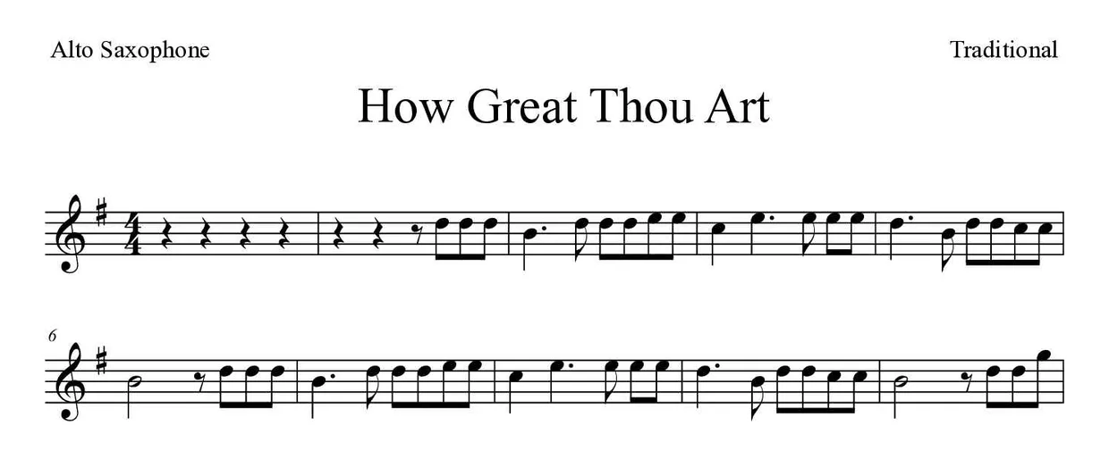 Noten von Du großer Gott für Altsaxophon (Mittel), erste Zeilen