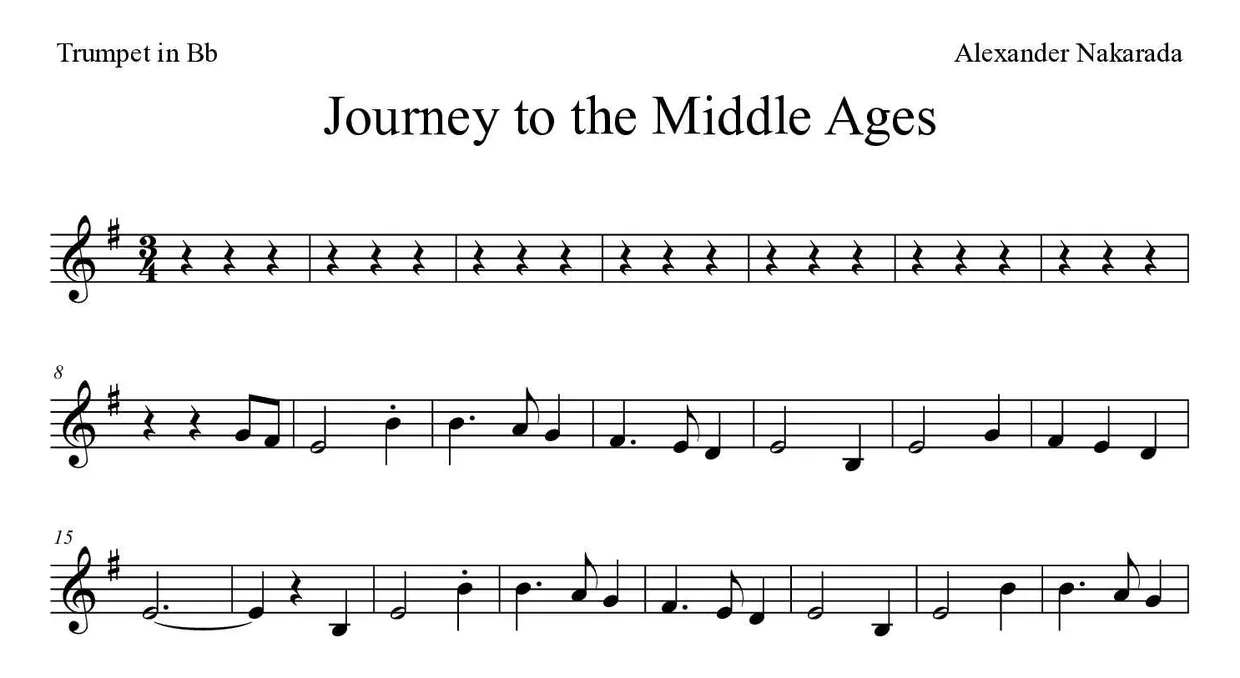 Partitura de Journey to the Middle Ages para trompete em Sib, primeiras linhas