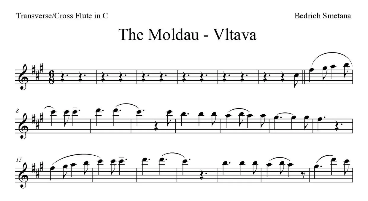 「The Moldau - Vltava」Flute用楽譜の最初の数段