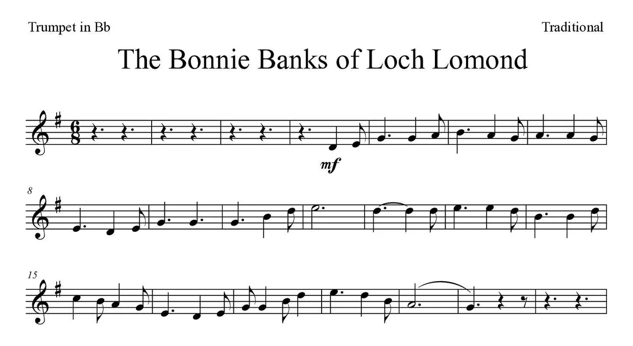 Noten von The Bonnie Banks of Loch Lomond für Trompete in B (Schwer), erste Zeilen