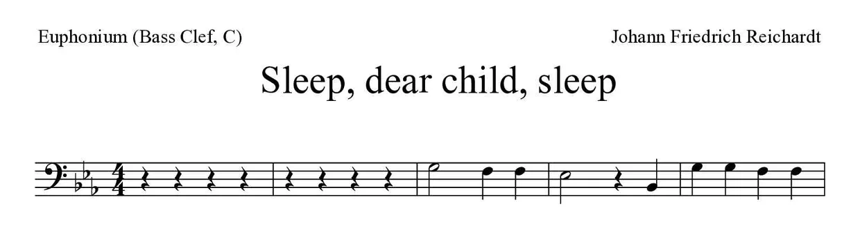 Noten von Schlaf, Kindlein schlaf für Euphonium (Bassschlüssel, C) (Einfach), erste Zeilen