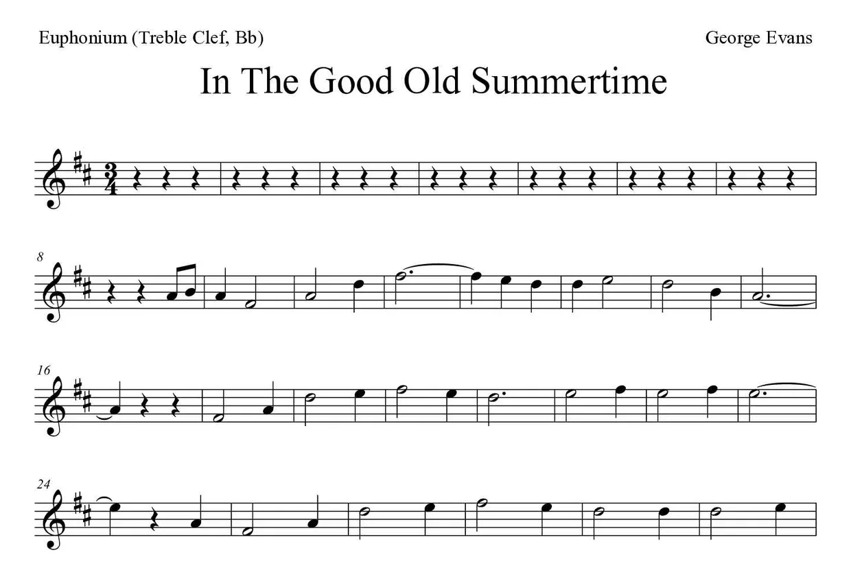 Spartito di In The Good Old Summertime per euphonium (treble clef, Bb), prime righe