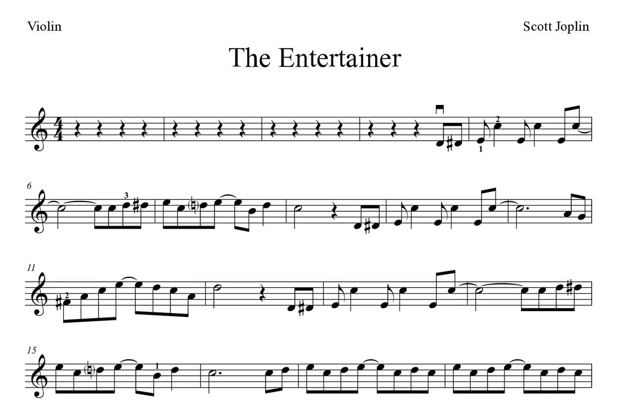 Noten von The Entertainer für Geige (Experte), erste Zeilen