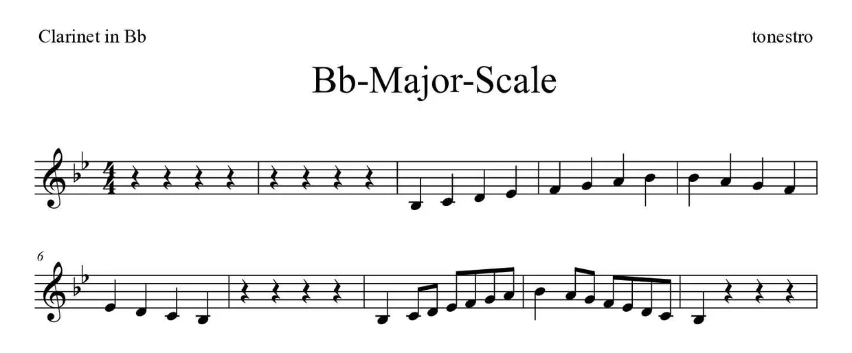 ‘Bb-Major-Scale’ Clarinet 악보의 첫 몇 줄