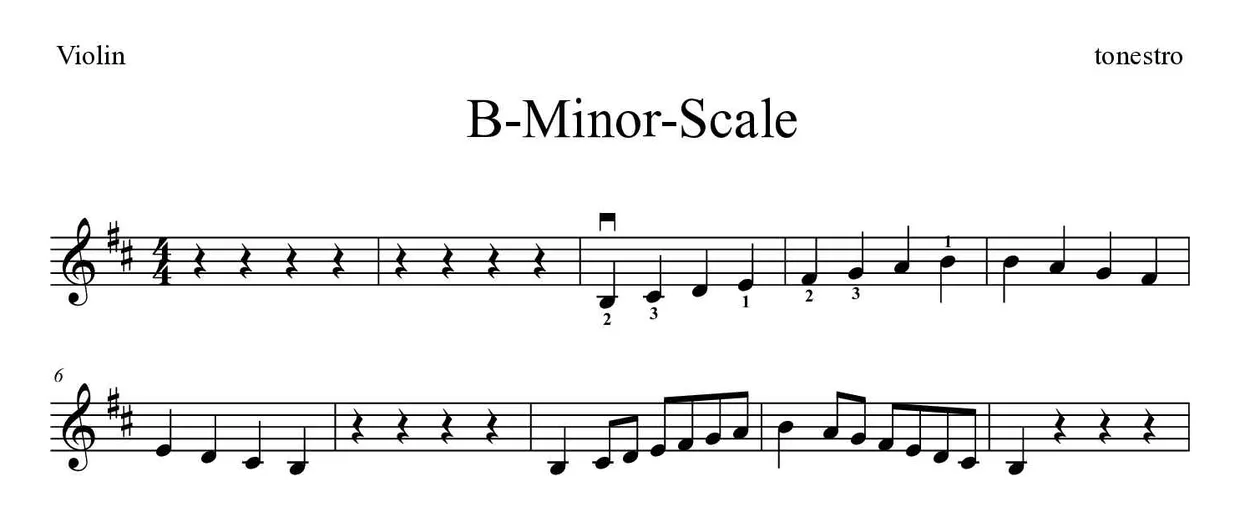 Partitura de B-Minor-Scale para violín, primeras líneas
