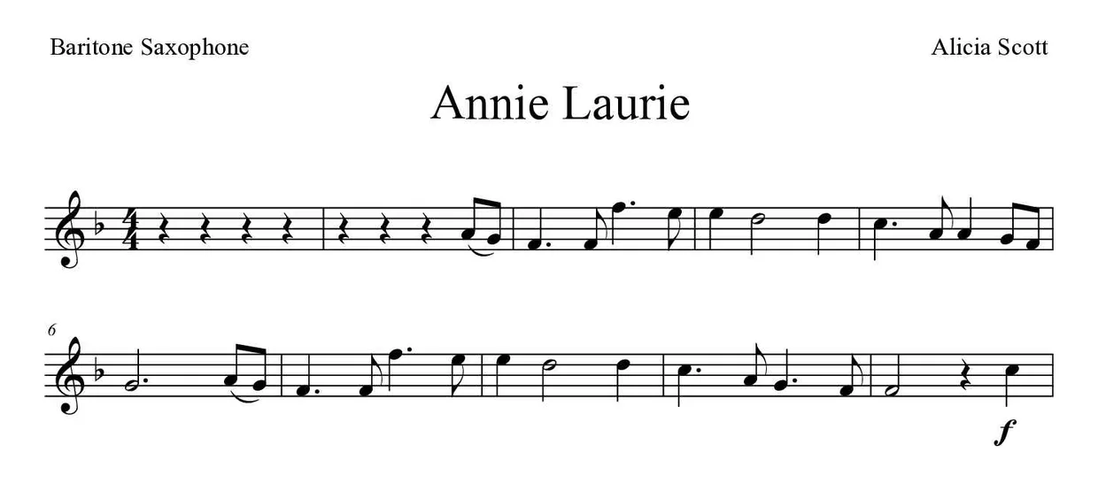 Noten von Annie Laurie für Baritonsaxophon (Einfach), erste Zeilen
