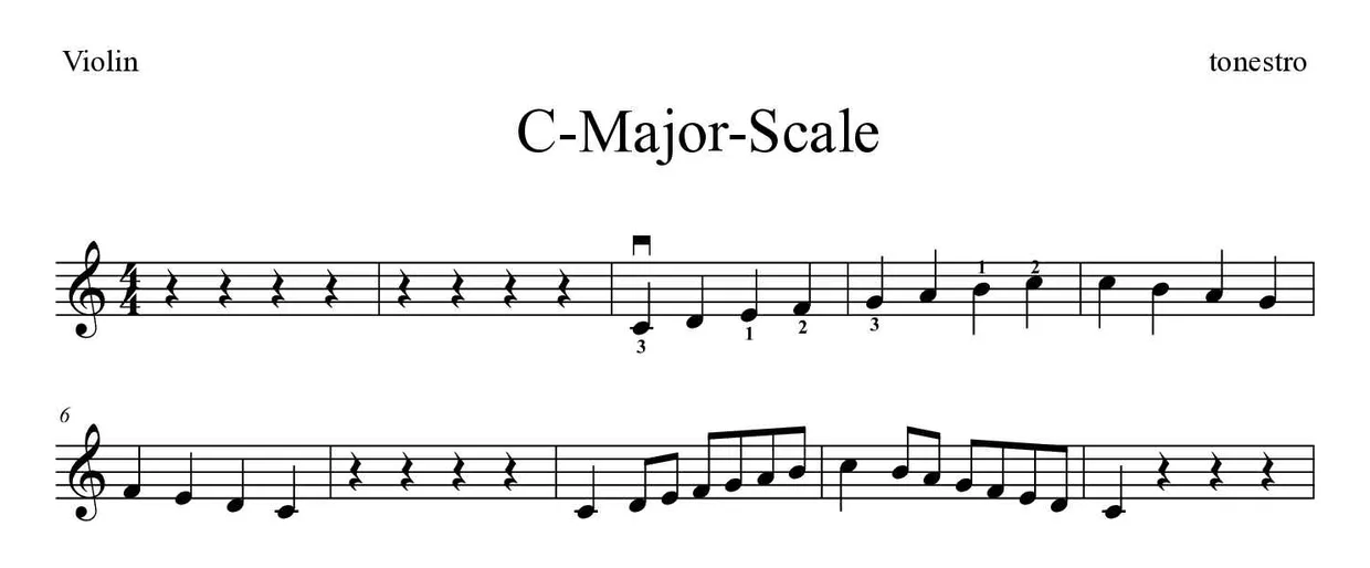 Partitura de C-Major-Scale para violín, primeras líneas