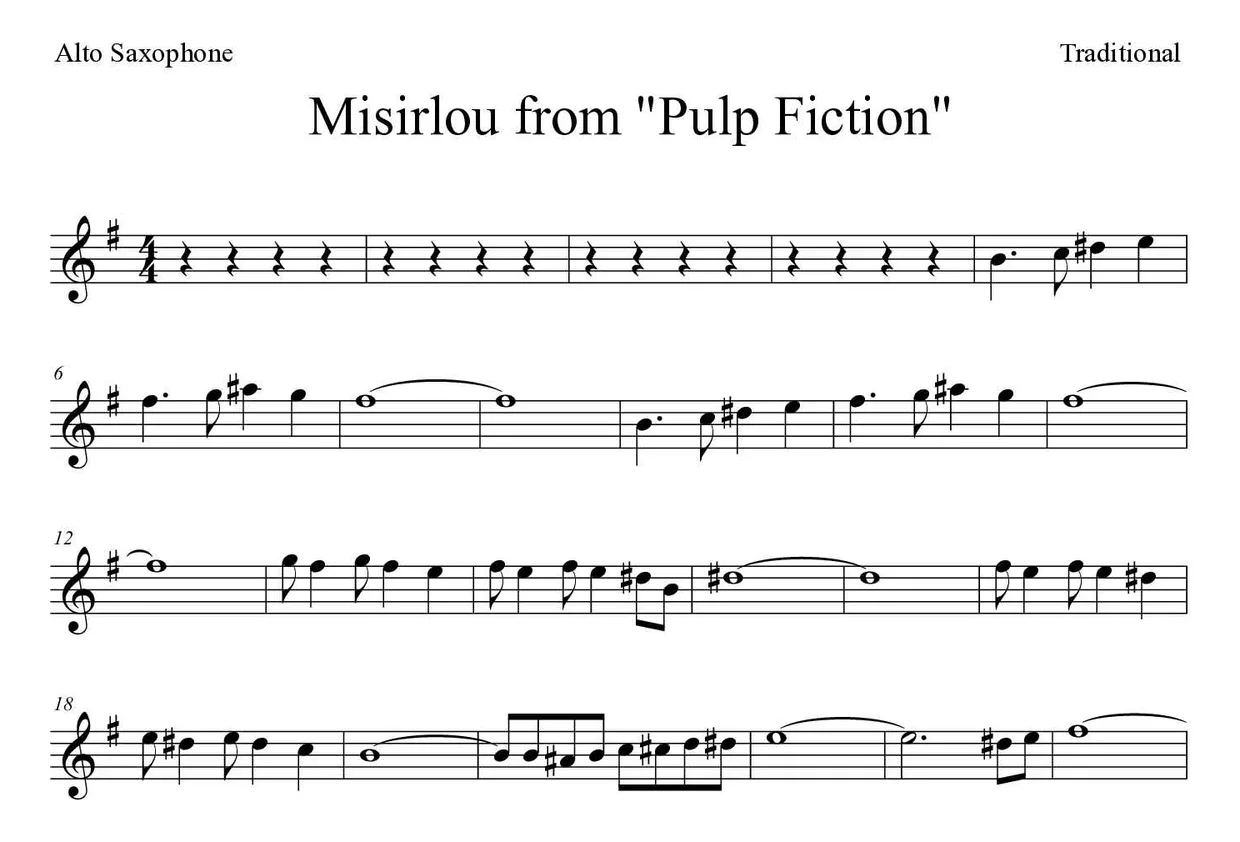 Noten von Misirlou aus "Pulp Fiction" für Altsaxophon (Experte), erste Zeilen