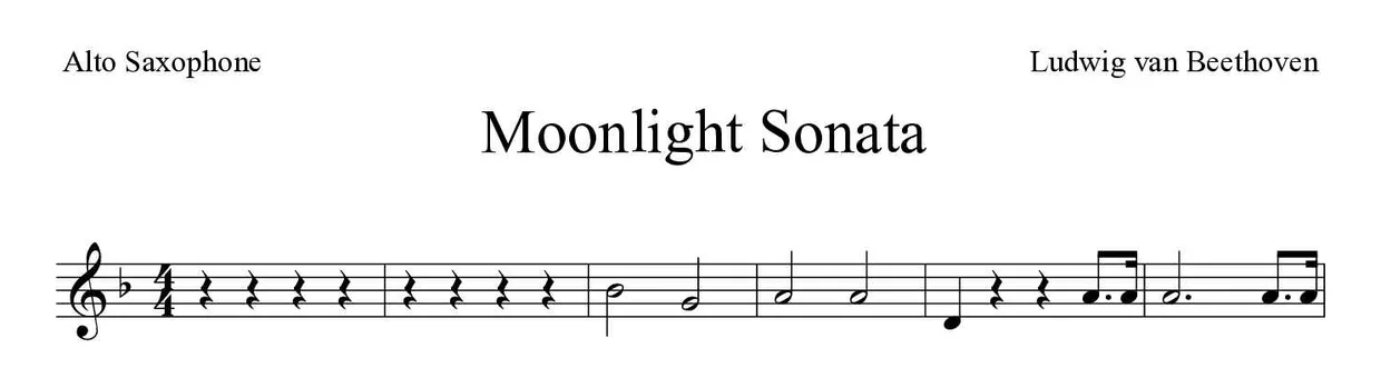 ‘Moonlight Sonata’ Alto Saxophone 악보의 첫 몇 줄
