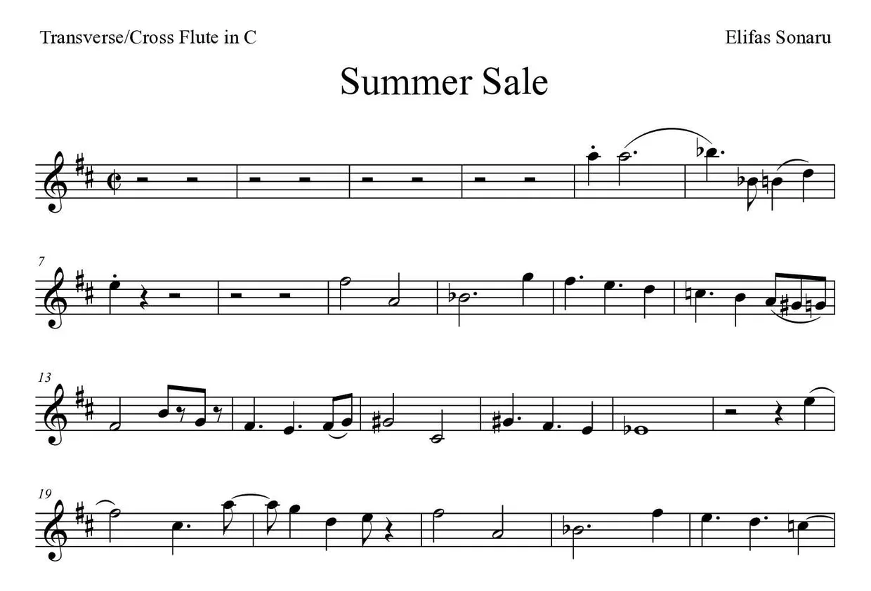 Partitura de Summer Sale para flauta transversal, primeiras linhas