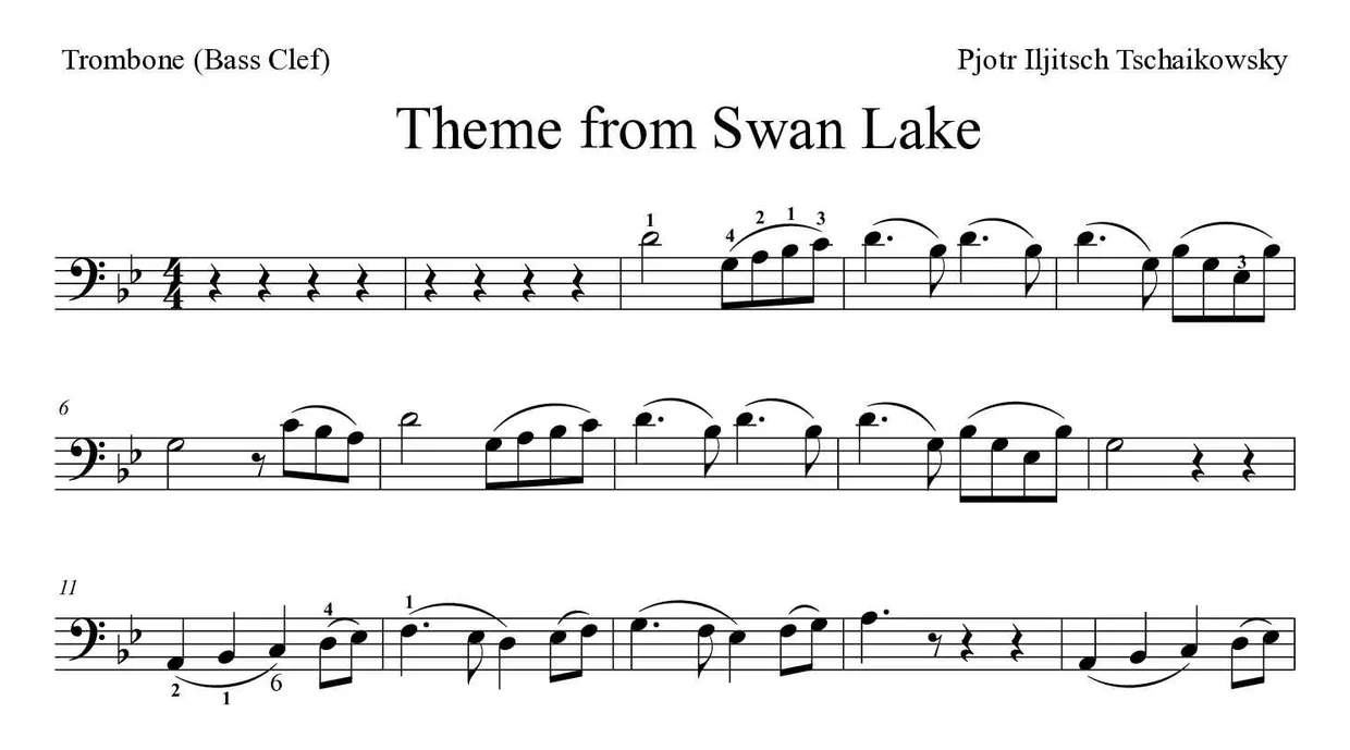 Partition de Theme from Swan Lake pour trombone, premières lignes