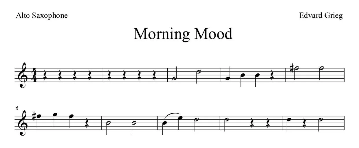 Noten von Morgenstimmung für Altsaxophon (Einfach), erste Zeilen