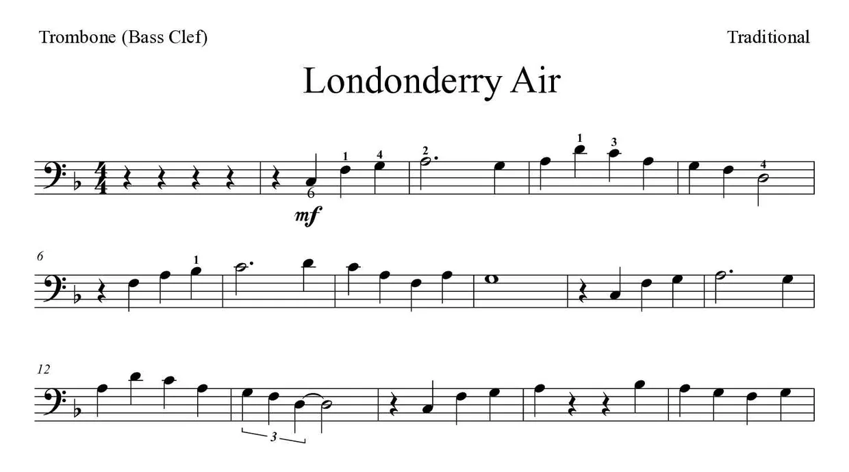 Noten von Londonderry Air für Posaune (Schwer), erste Zeilen