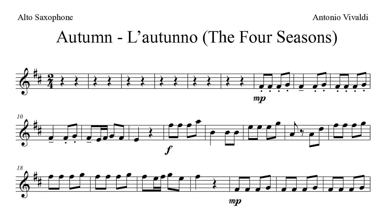 Sheet music of Autumn - L’autunno (The Four Seasons) for alto saxophone (Hard), first lines