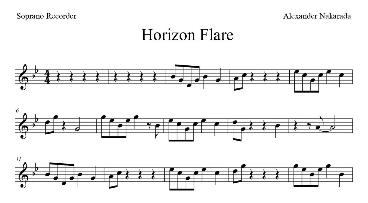 Partition de Horizon Flare pour flûte à bec, premières lignes
