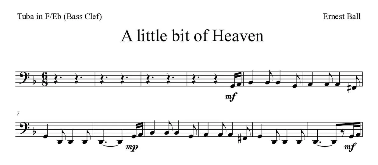 Spartito di A little bit of Heaven per tuba in F/Eb (bass clef), prime righe