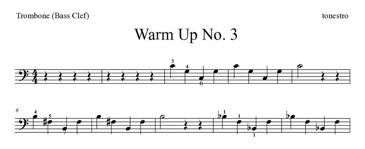 Noten von Warm Up Nr. 3 für Posaune (Experte), erste Zeilen