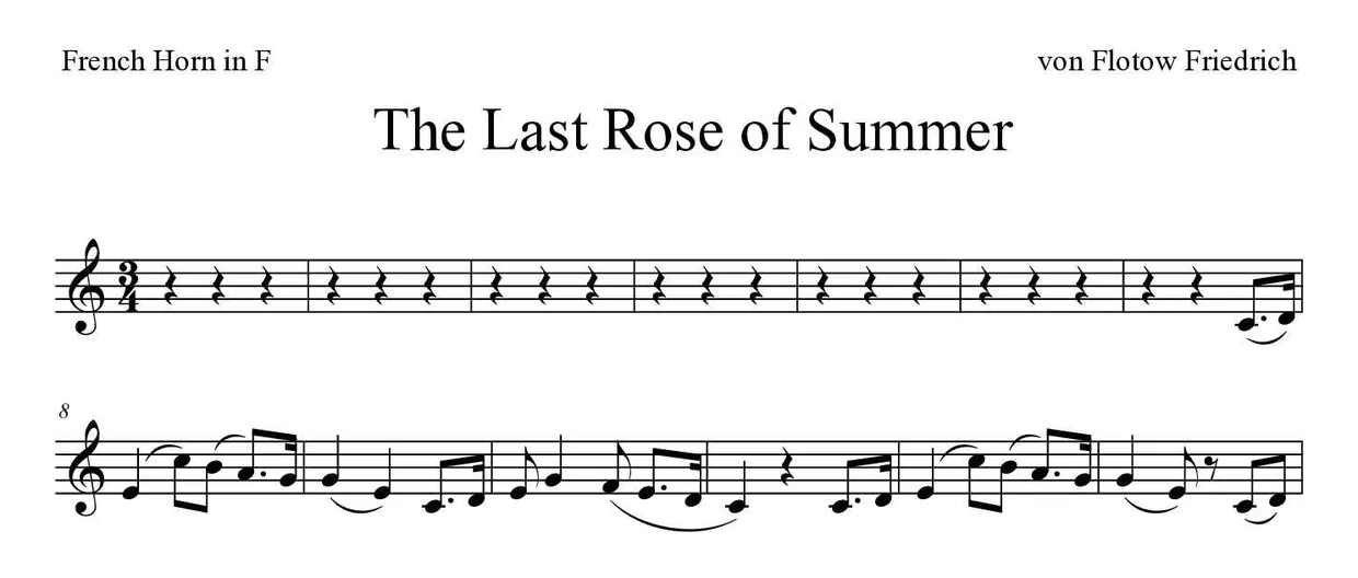 Partition de The Last Rose of Summer pour cor d'harmonie, premières lignes