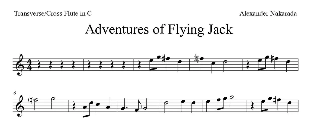 ‘Adventures of Flying Jack’ Flute 악보의 첫 몇 줄