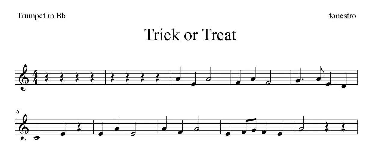 Partitura de Trick or Treat para trompeta en Sib, primeras líneas