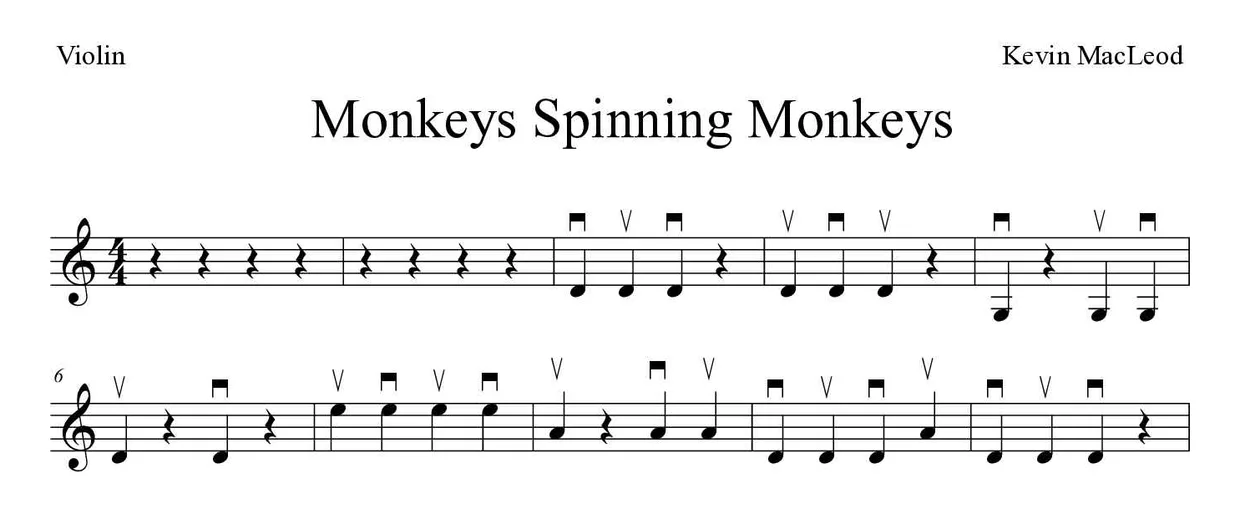 Partitura de Monkeys Spinning Monkeys para violín, primeras líneas