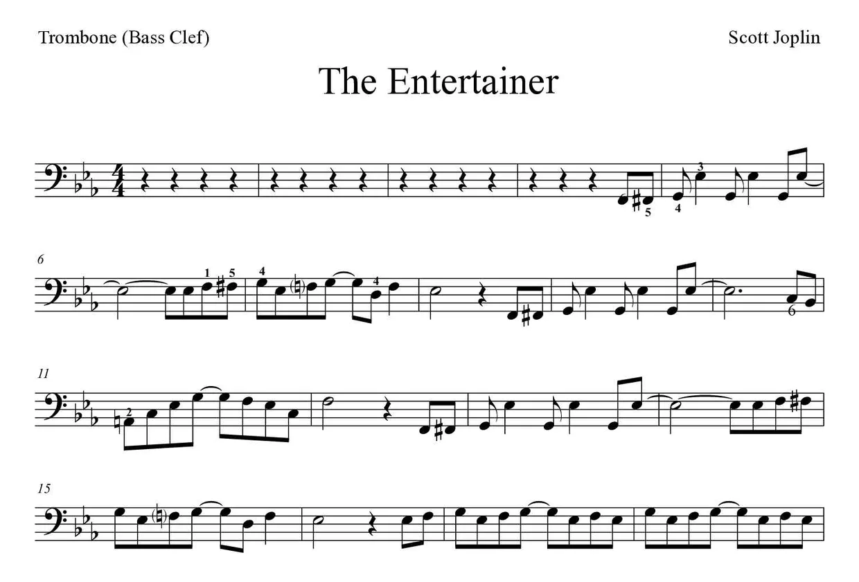Noten von The Entertainer für Posaune (Experte), erste Zeilen