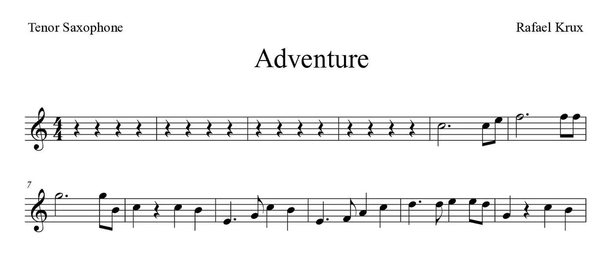 Sheet music of Adventure for tenor saxophone (Easy), first lines