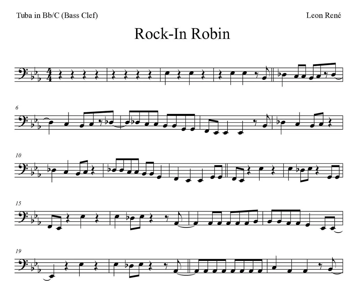 Spartito di Rock-In Robin per tuba in Bb/C (bass clef), prime righe