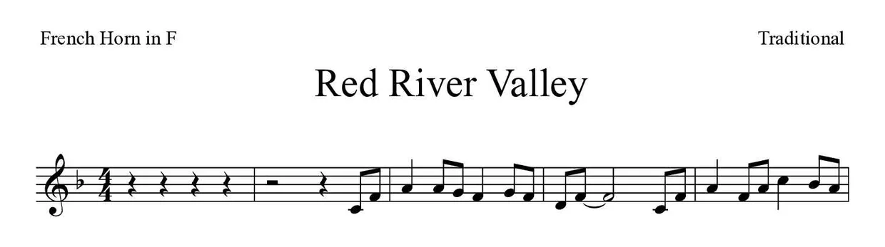 Partition de Red River Valley pour cor d'harmonie, premières lignes