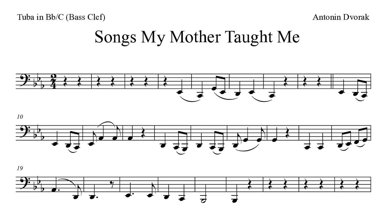 《Songs My Mother Taught Me》降B/C调大号（低音谱号）乐谱前几行