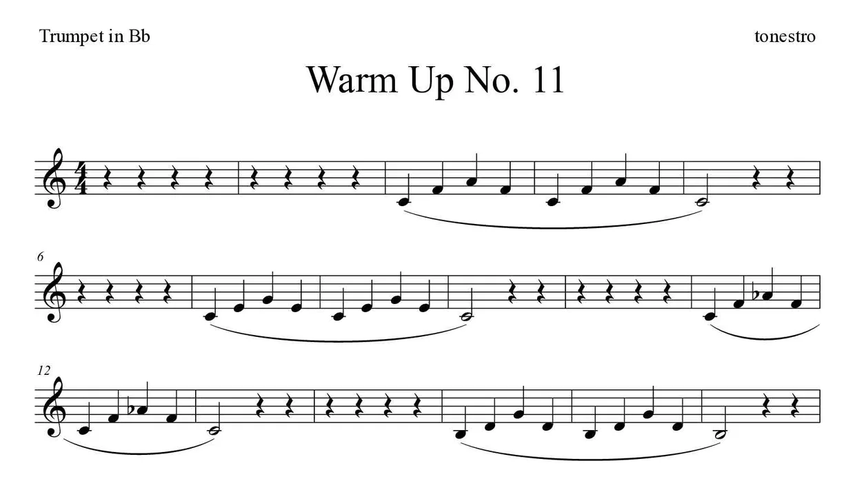 Partitura de Warm Up No. 11 para trompeta en Sib, primeras líneas