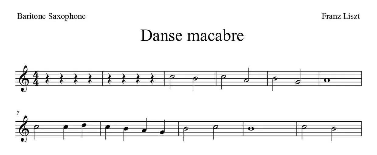 Noten von Totentanz für Baritonsaxophon (Einfach), erste Zeilen