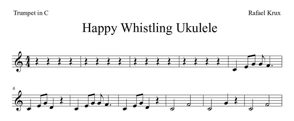 Sheet music of Happy Whistling Ukulele for trumpet in C (Easy), first lines
