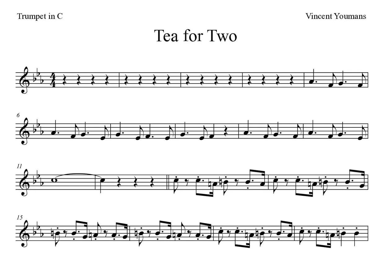 Spartito di Tea for Two per trumpet in C, prime righe