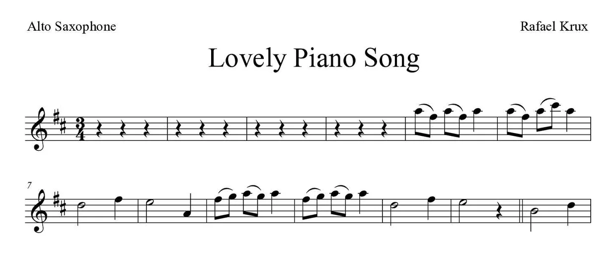 ‘Lovely Piano Song’ Alto Saxophone 악보의 첫 몇 줄
