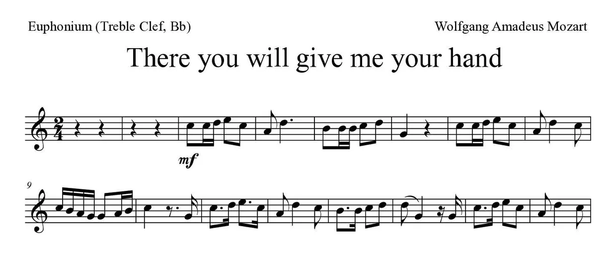 ‘There you will give me your hand’ Euphonium (Treble Clef, Bb) 악보의 첫 몇 줄