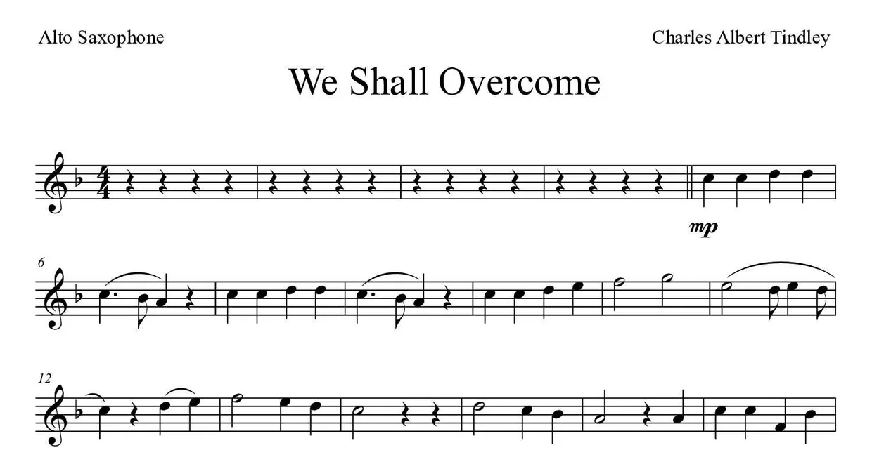 「We Shall Overcome」Alto Saxophone用楽譜の最初の数段