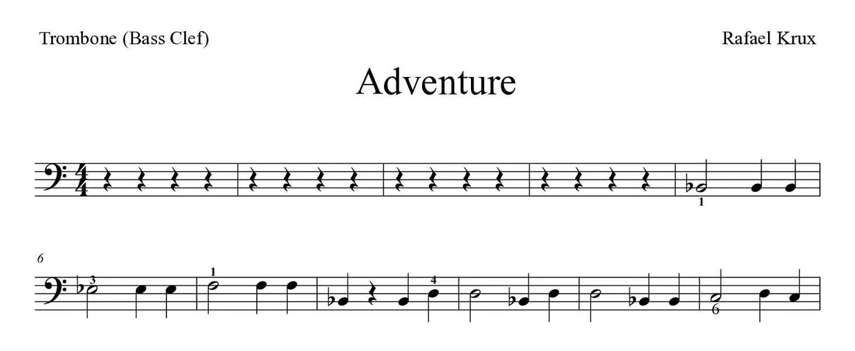 Partitura de Adventure para trombón, primeras líneas