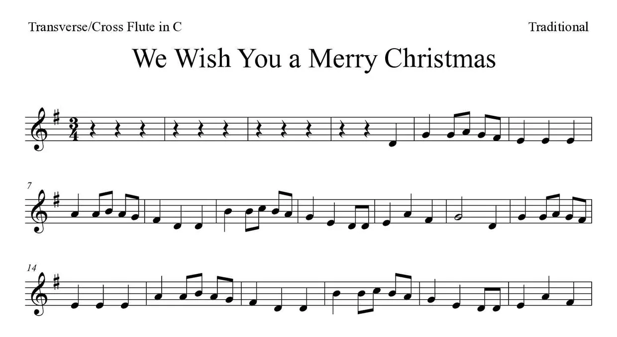 ‘We Wish You a Merry Christmas’ Flute 악보의 첫 몇 줄