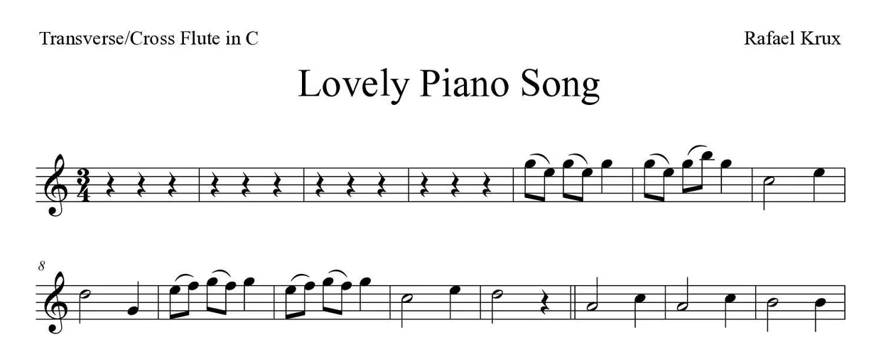 Partitura de Lovely Piano Song para flauta traversa, primeras líneas