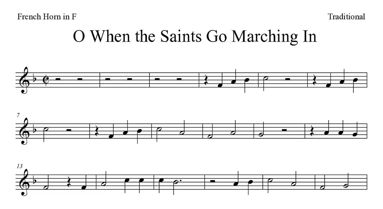 Spartito di O When the Saints Go Marching In per French horn, prime righe