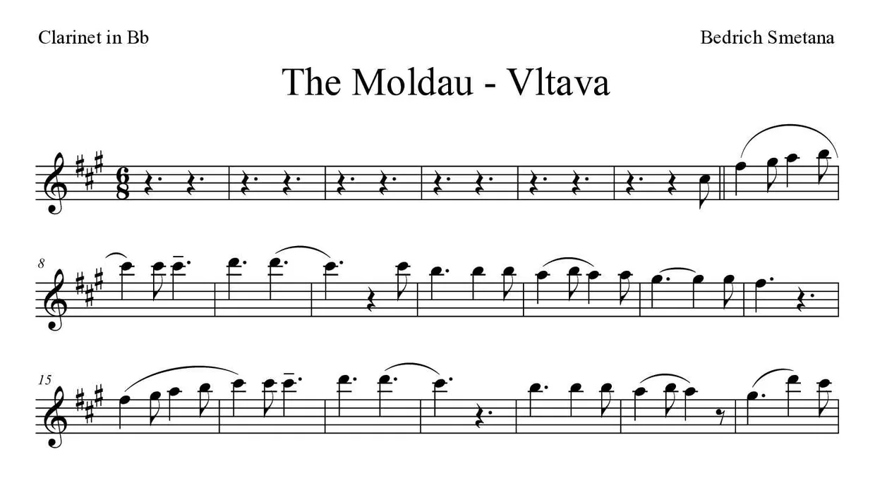 Noten von Die Moldau - Vltava für Klarinette (Experte), erste Zeilen