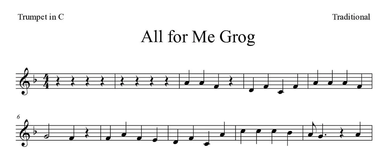 Spartito di All for Me Grog per trumpet in C, prime righe