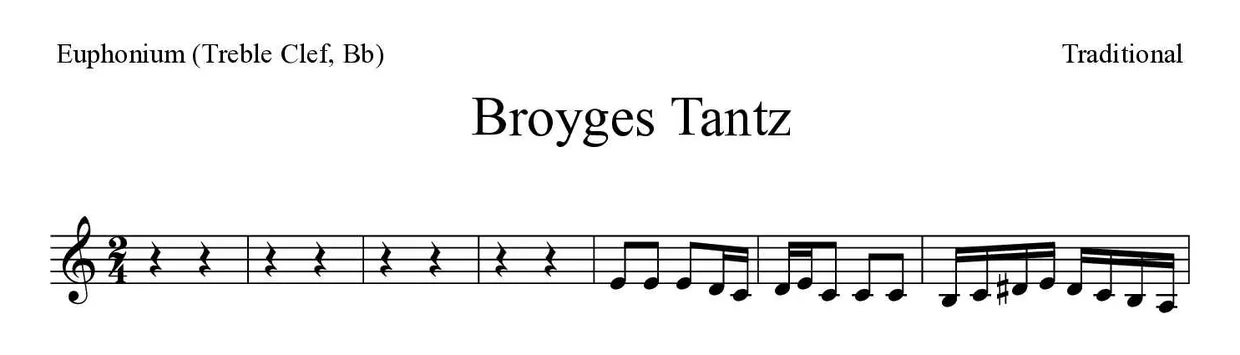 Partition de Broyges Tantz pour euphonium (clé de sol, si bémol), premières lignes