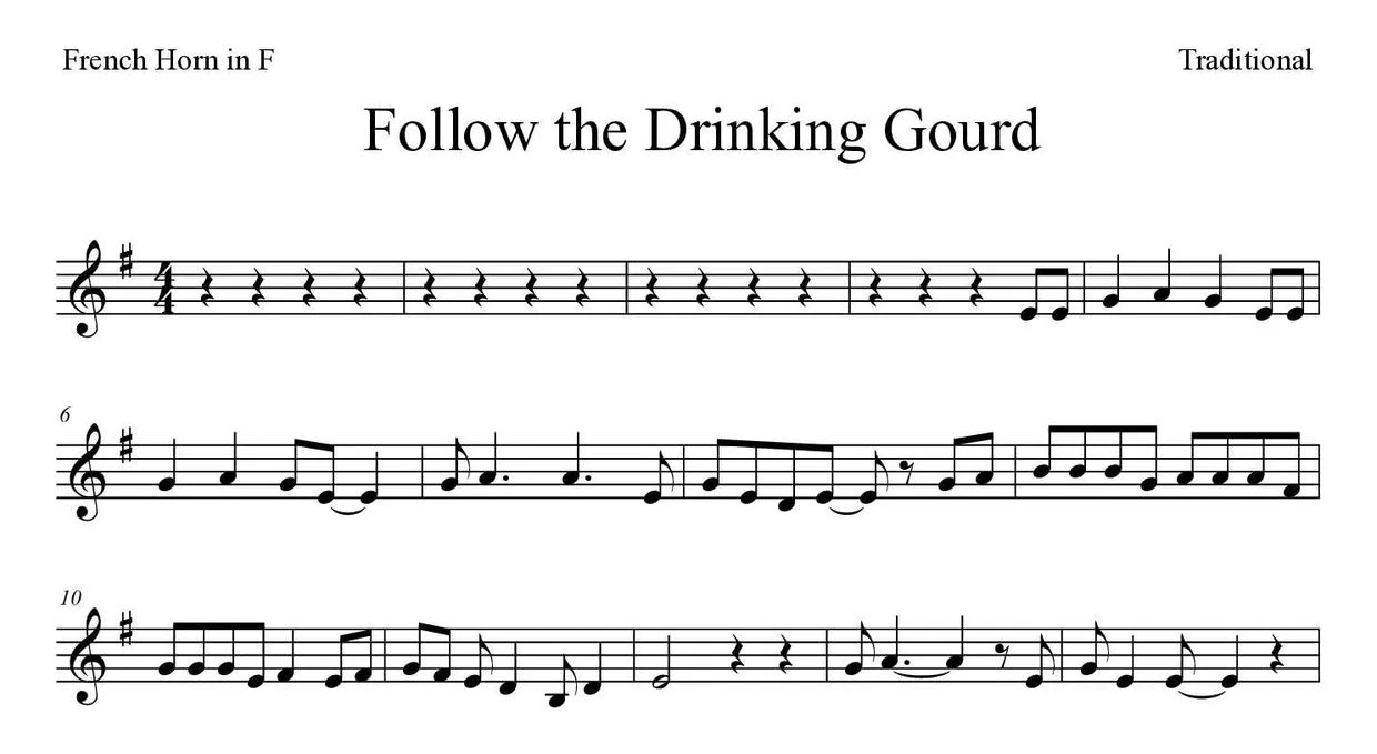 Noten von Follow the Drinking Gourd für Horn (Mittel), erste Zeilen