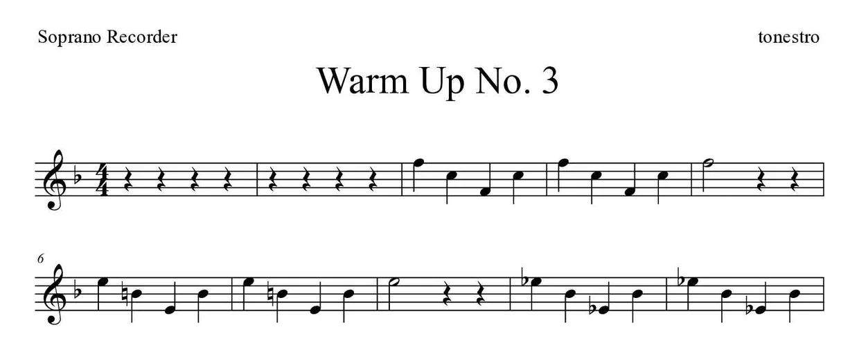 Partition de Warm Up No. 3 pour flûte à bec, premières lignes